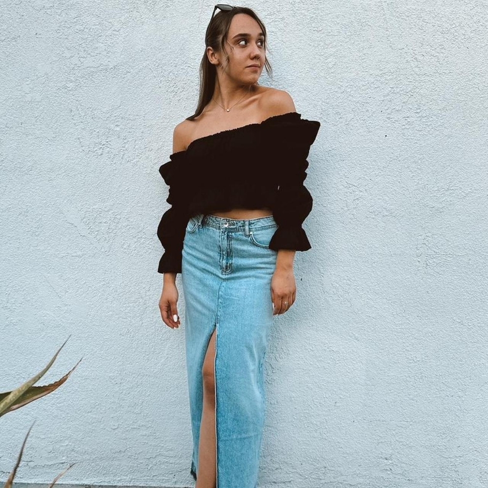 Divided Black Off-Shoulder Crop Top